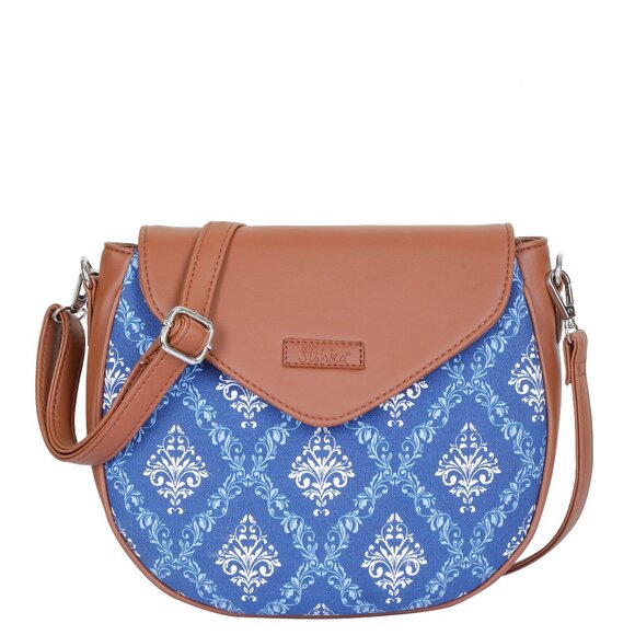 Hand Crafted Fabric Blue Print Women Crossbody Sling Bag, Messenger Bag - Picture 1 of 10